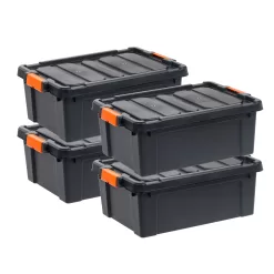 IRIS 4-Pack Large 11.75-Gallons (47-Quart) Black Heavy Duty Tote with Latching Lid