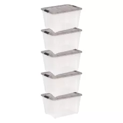 IRIS 5-Pack Stack and Pull Large 13-Gallons (53-Quart) Gray Tote with Latching Lid