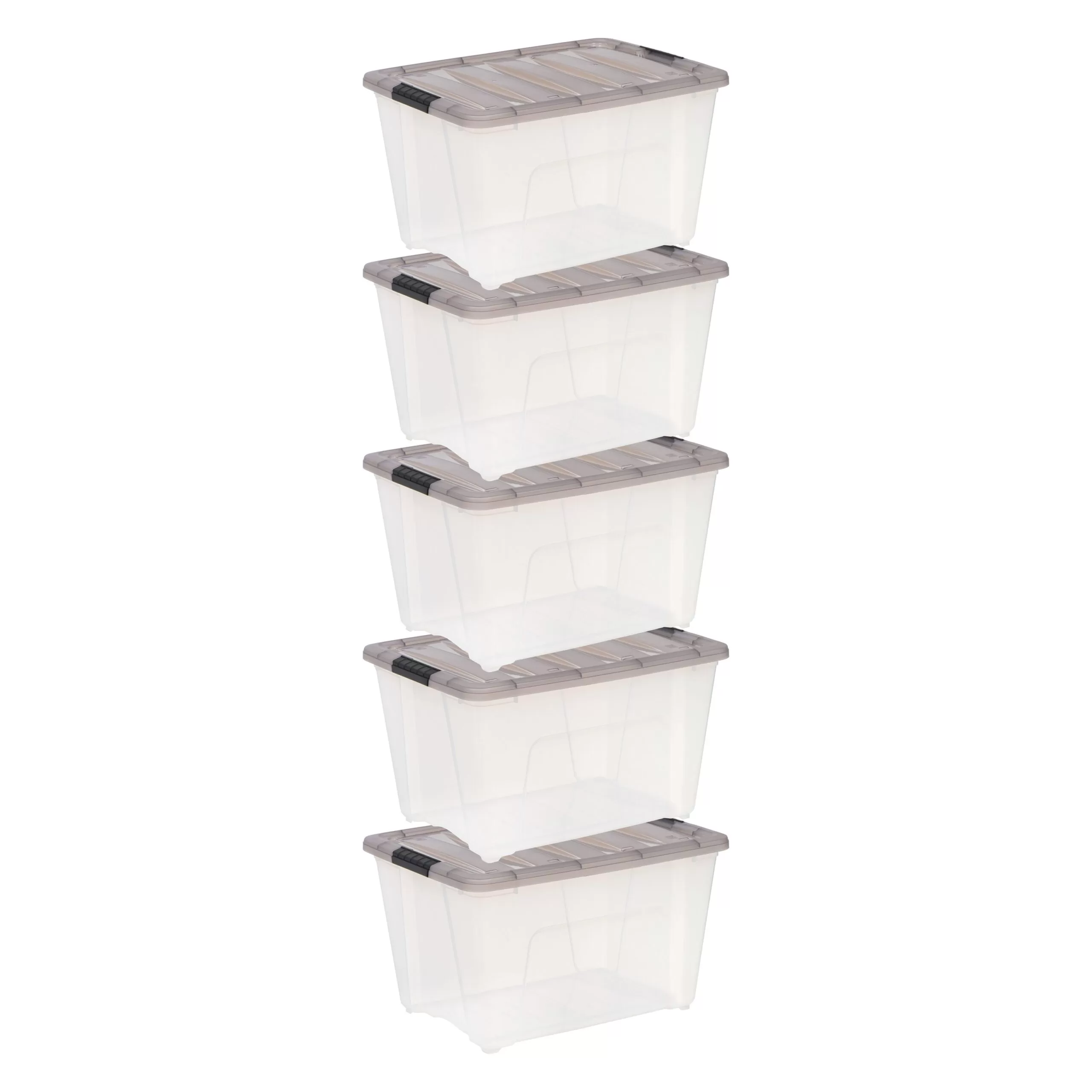 IRIS 5-Pack Stack and Pull Large 13-Gallons (53-Quart) Gray Tote with Latching Lid