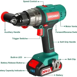 HYCHIKA 1/2-in 20-volt Max-Amp Variable Speed Cordless Hammer Drill (1-Battery Included)