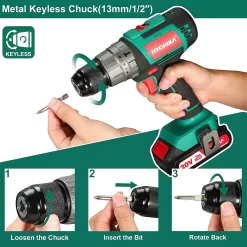 HYCHIKA 1/2-in 20-volt Max-Amp Variable Speed Brushless Cordless Hammer Drill (1-Battery Included)