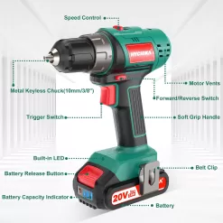 HYCHIKA 20-volt Max 3/8-in Right Angle Cordless Drill (1 Li-ion Battery Included and Charger Included)