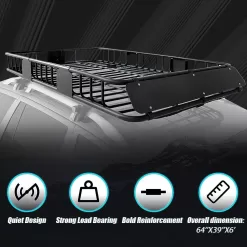 Kojem 64" Universal Black Roof Rack Cargo with Expandable Car Top Luggage Holder Carrier Basket SUV 250Lbs