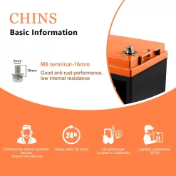 CHINS LiFePO4 Lithium Iron Battery 12V 100Ah for Boat Fishing