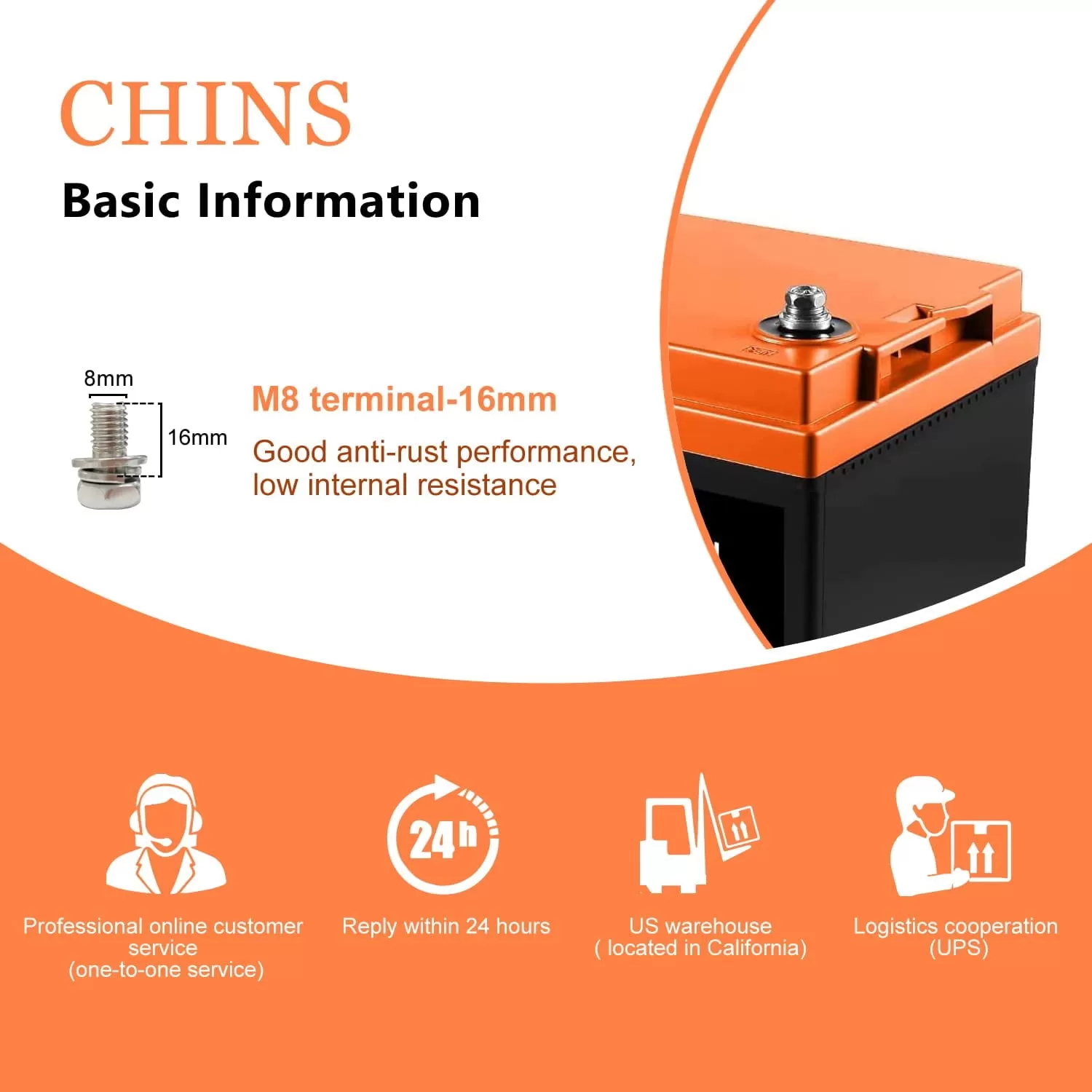 CHINS LiFePO4 Lithium Iron Battery 12V 100Ah for Boat Fishing