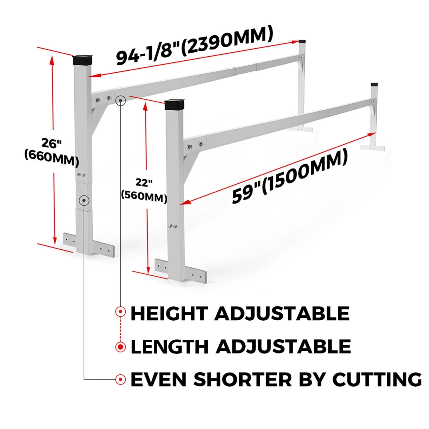 Kojem 4'-8.5' Adjustable Trailer Ladder Roof Rack for Enclosed and Open Trailers Van Aluminum