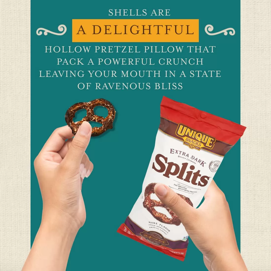 Unique Snacks Extra Dark Splits Pretzels, Delicious Vegan, Homestyle Baked, Certified OU Kosher and Non-GMO, No Artificial Flavor, 11 Oz Bags (Pack of 12)