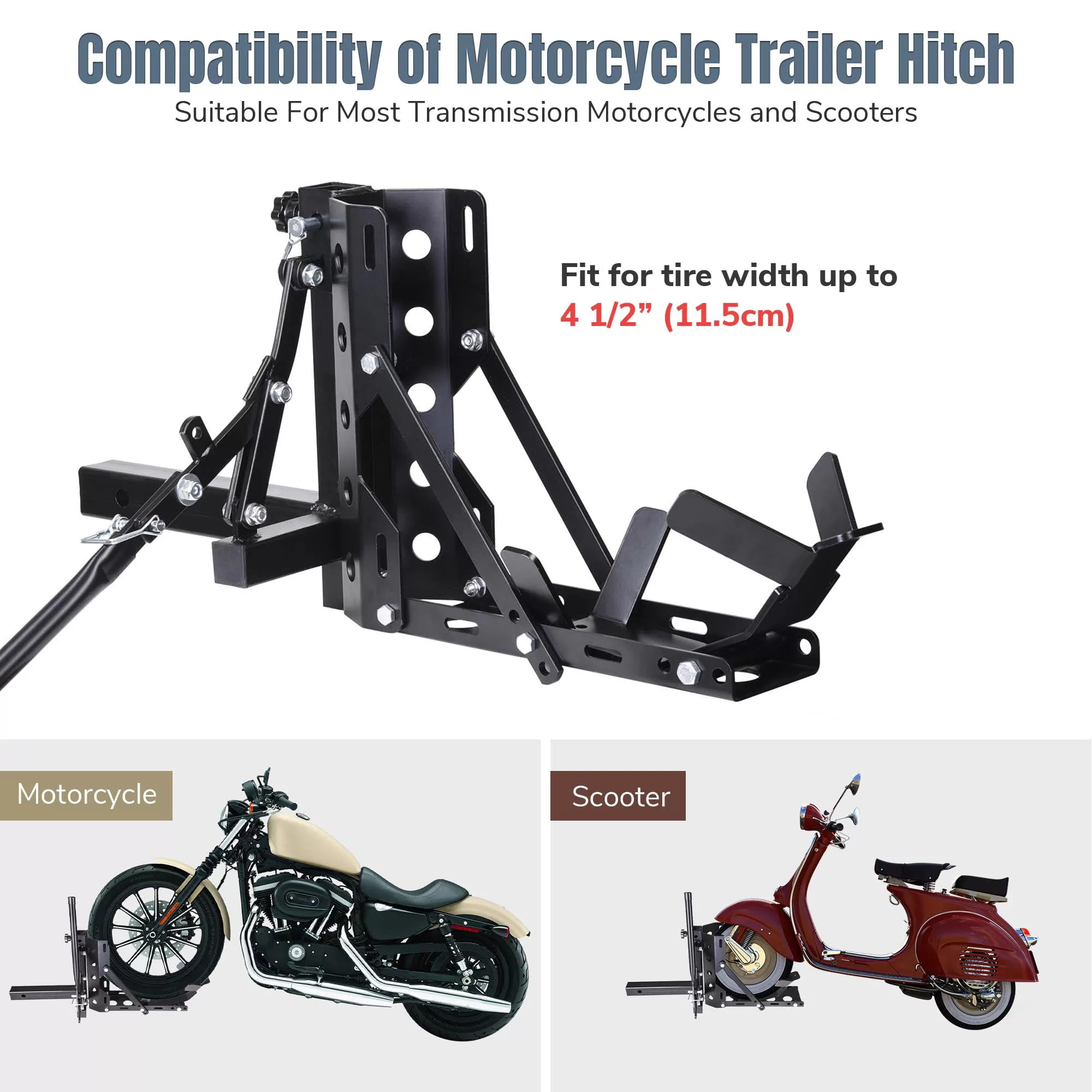 Yescom 800lb Motorcycle Trailer Hitch 2" Tow Receiver Scooter Carrier Steel Hauler Hitch Mount Rack