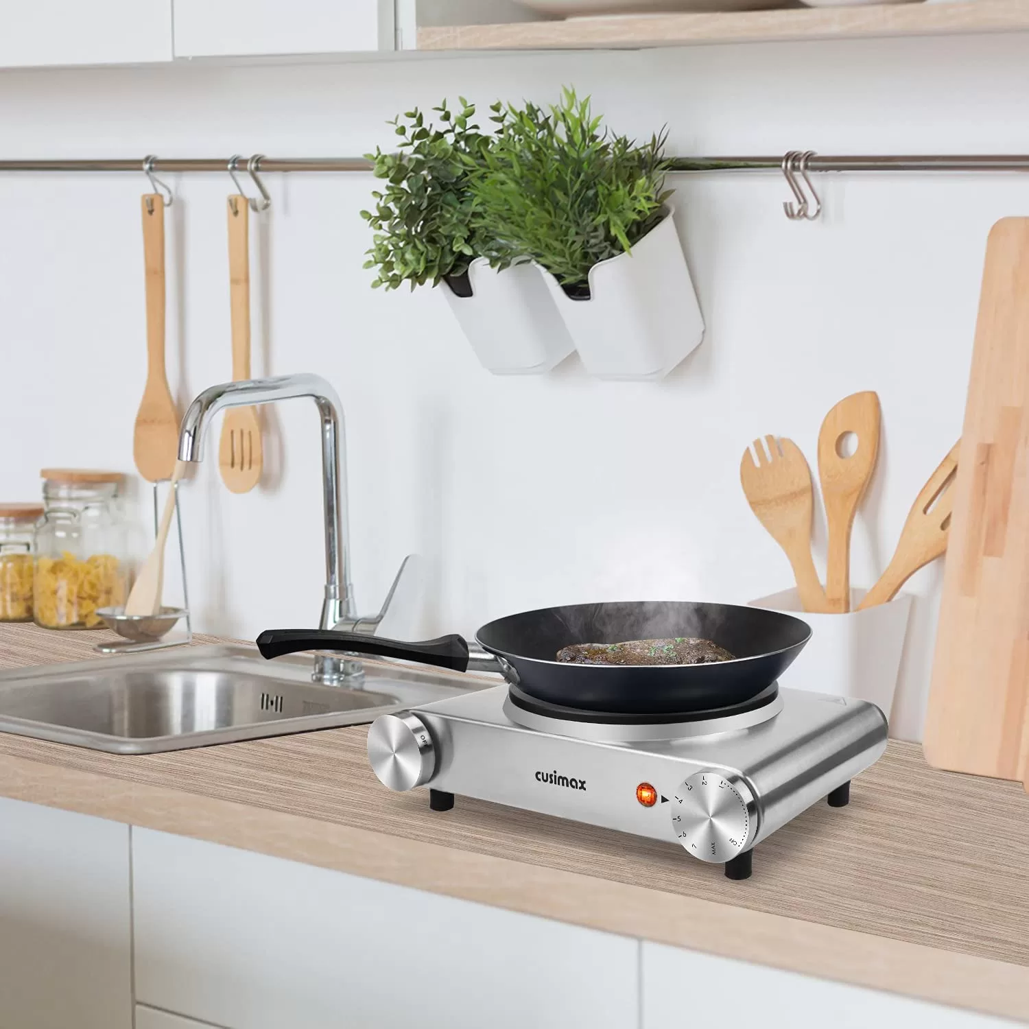 Cusimax Hot Plate Electric Burner, Non-Slip Rubber Feet, Upgraded Version, 1500W