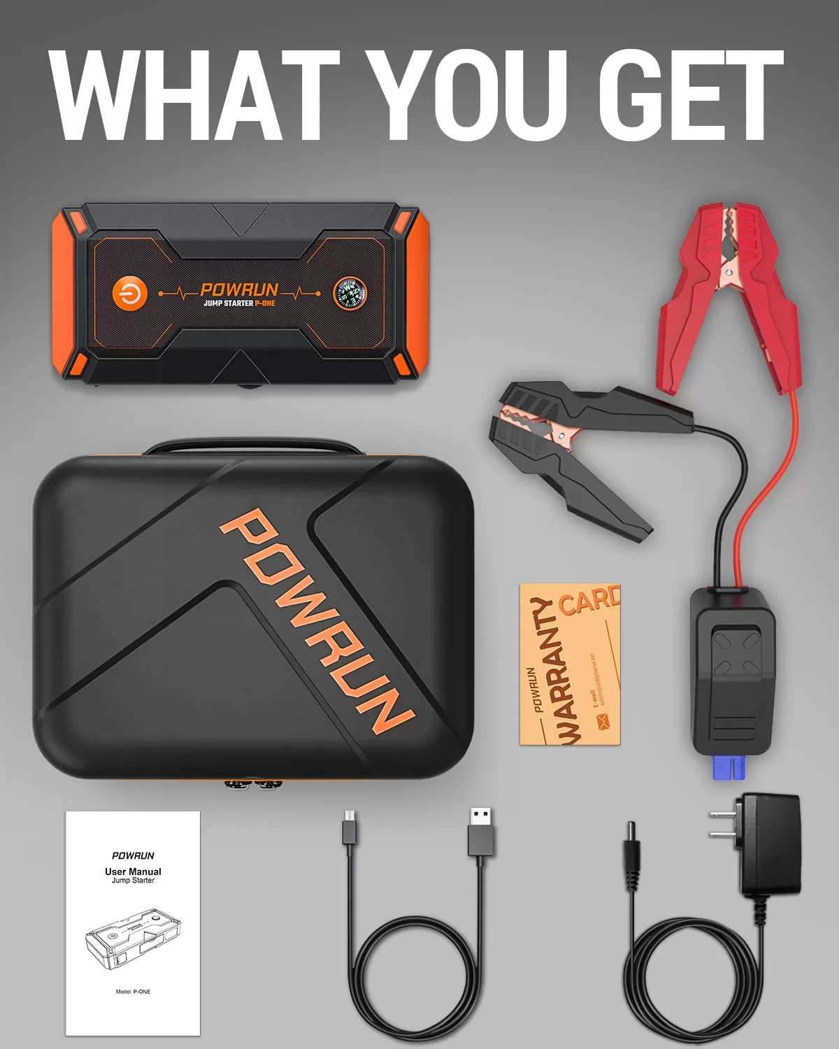 Powrun P-ONE Jump Starter, 2000A Portable Jump Box - Car Jump Starter Battery Pack