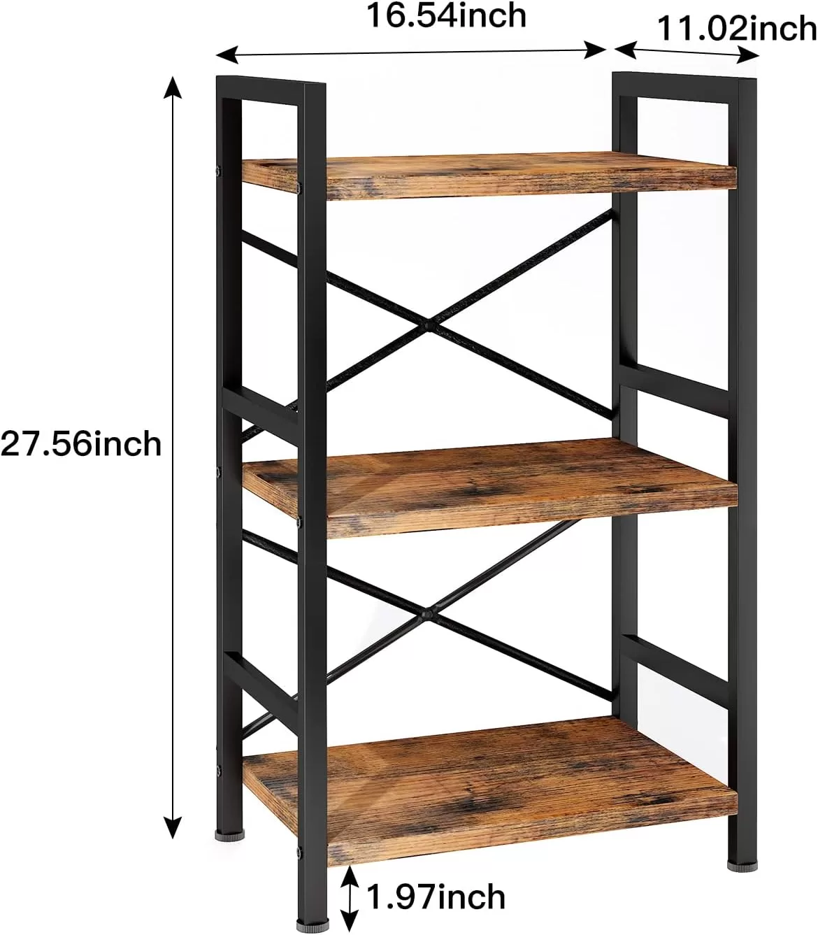 Homeiju Bookshelf, 3 Tier Industrial Bookcase, Metal Small Bookcase