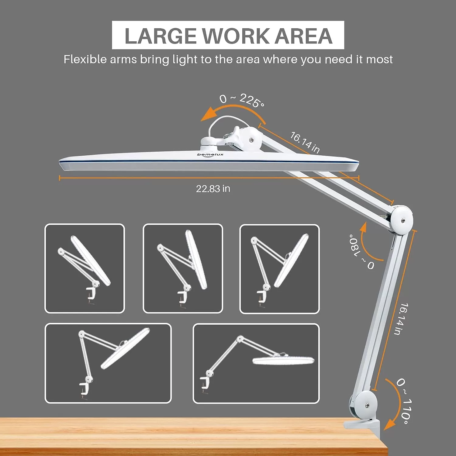 Bemelux Task Lamp with Clamp, Bright 117PCS LEDs, 23 Inch Lamp Head Work Lamp(White)