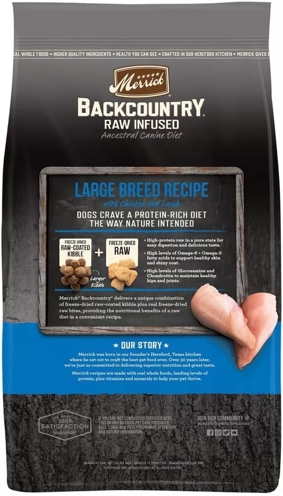 Merrick Backcountry Freeze Dried Raw Infused Grain Free Large Breed Recipe Dry Dog Food, 20 lbs.
