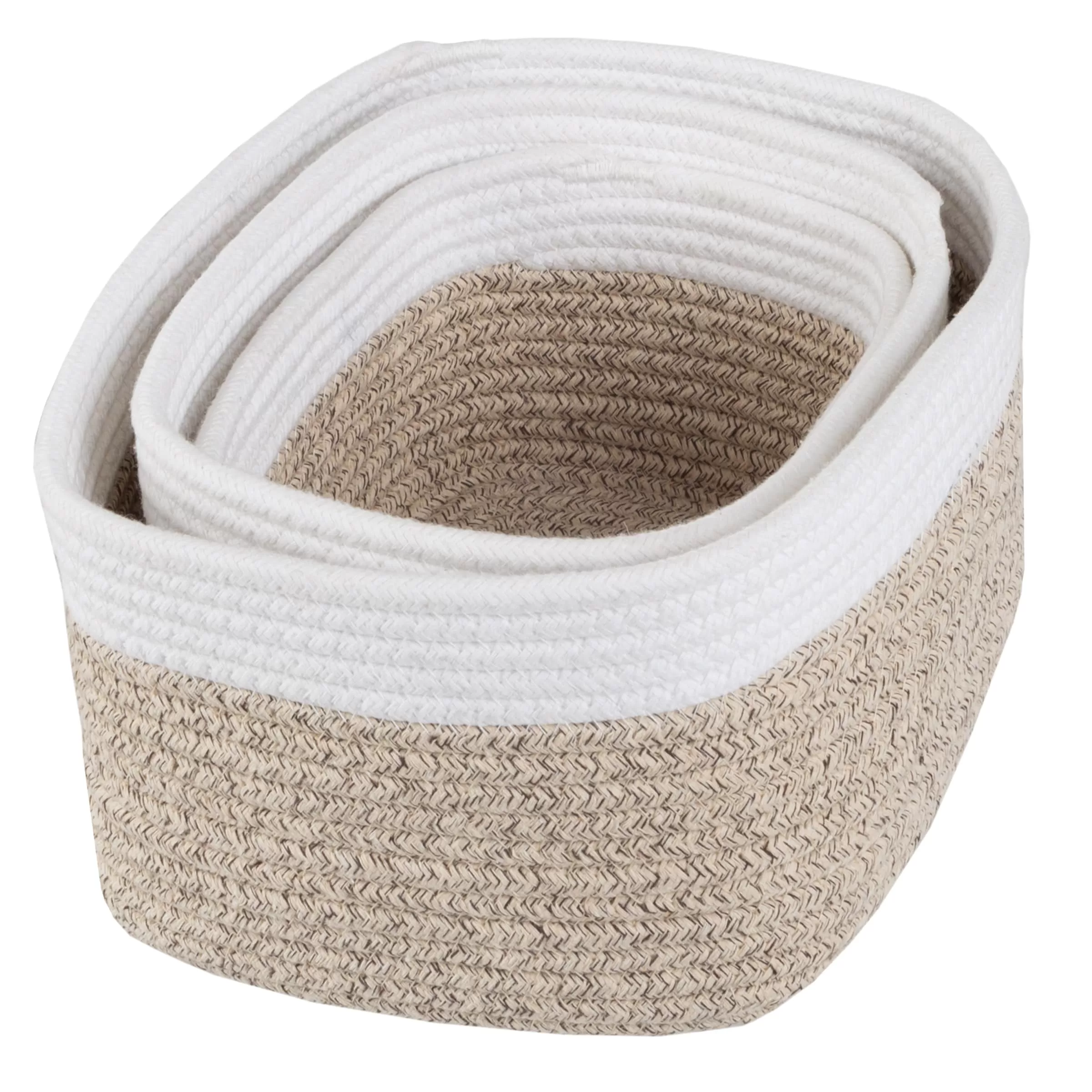 Home-Complete 3-Pack 12-in W x 5.5-in H x 8.5-in D Brown Cotton Collapsible Stackable Basket