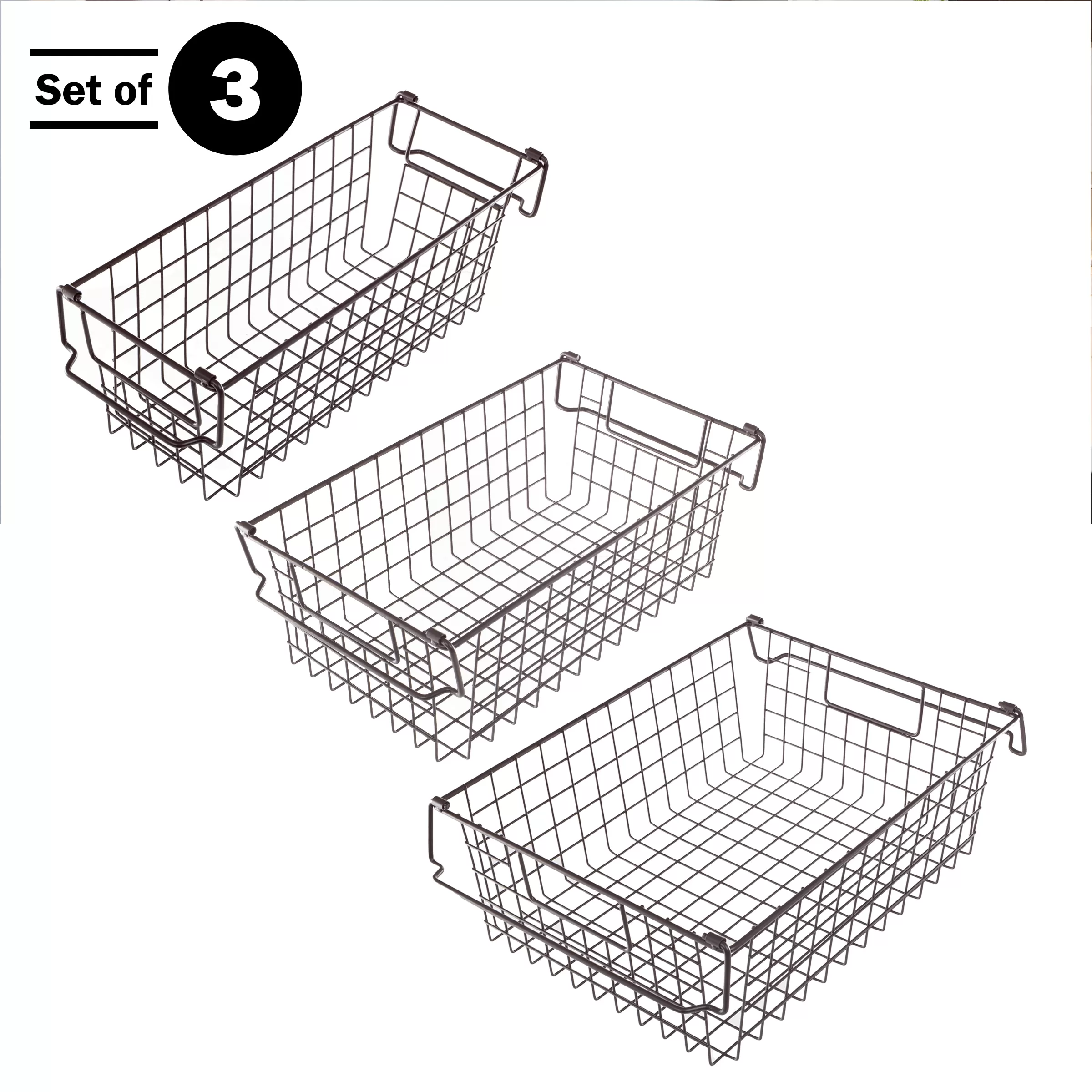 Home-Complete 3-Pack 16-in W x 5.5-in H x 12-in D Brown Steel Stackable Bin