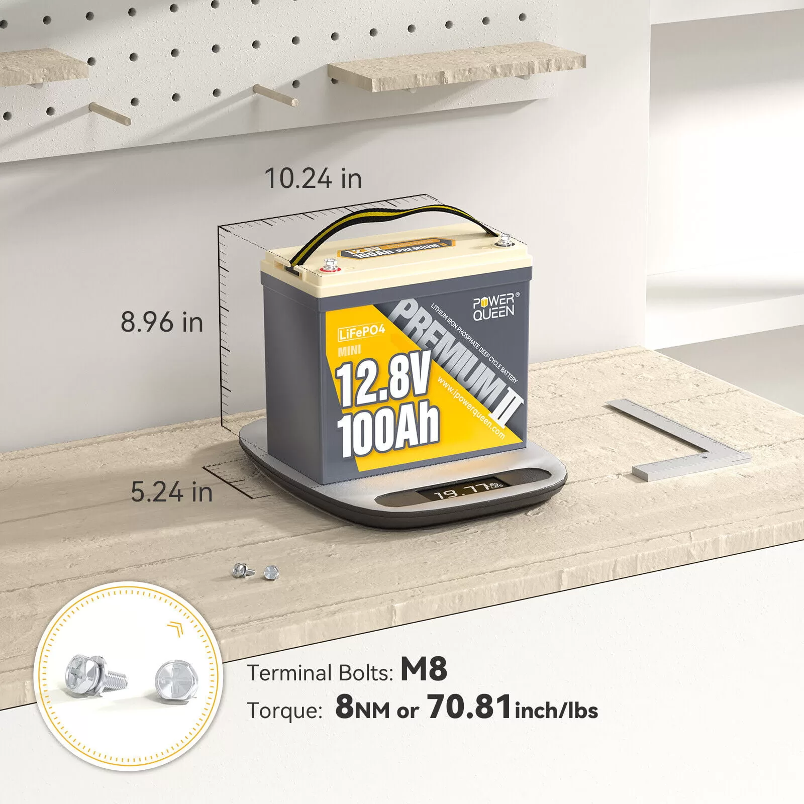 Power Queen 12V 100Ah Mini LiFePO4 Lithium Battery Deep Cycle 1280Wh BMS for Camper Boat Marine