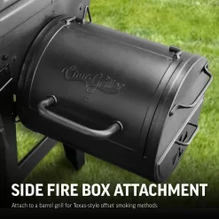 Char-Griller Portable Charcoal Grill and Side Fire Box 17-in W Black Barrel Charcoal Grill