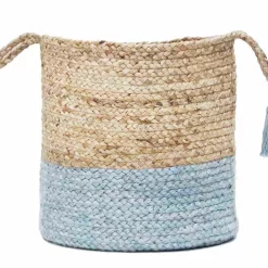 LR Home 19-in W x 19-in H x 19-in D Tan/Light Blue/Baby Blue Jute Basket