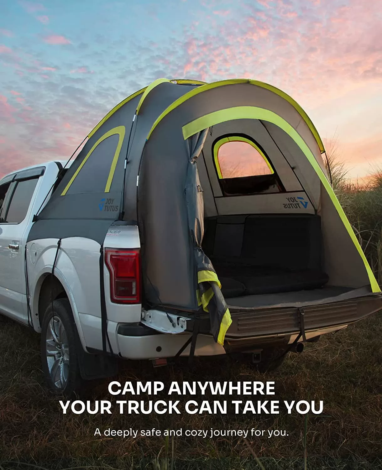JoyTutus Pickup Truck Tent, Waterproof PU2000mm Double Layer for 2 Person, Portable Truck Bed Tent, 5.5'-6' Camping- Gray Green
