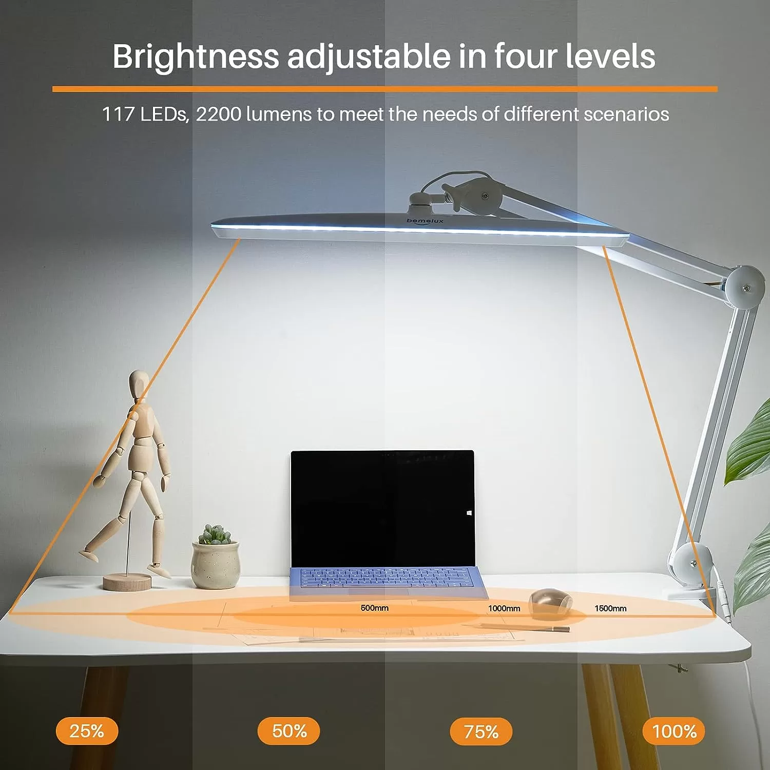 Bemelux Task Lamp with Clamp, Bright 117PCS LEDs, 23 Inch Lamp Head Work Lamp(White)