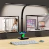 AKRRYR LED Desk Lamp for Home Office, Double Head 24W Desk Lamp with USB Charging Port & Wireless Charger