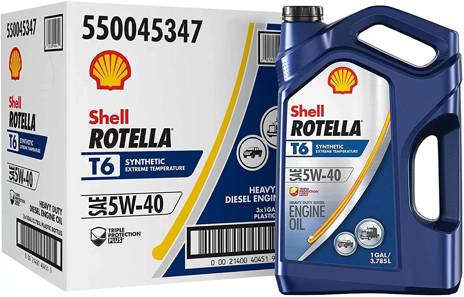 Shell Rotella T6 Full Synthetic 5W-40 Diesel Engine Oil (1-Gallon, Case of 3)