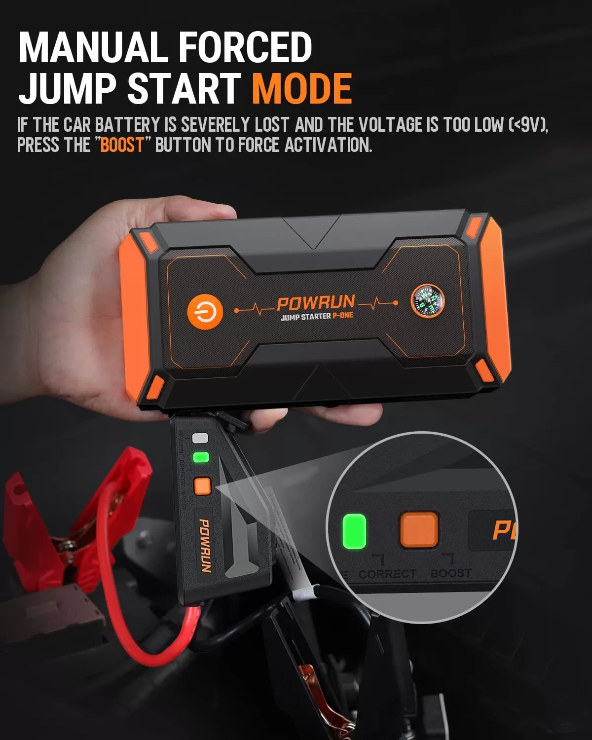 Powrun P-ONE Jump Starter, 2000A Portable Jump Box - Car Jump Starter Battery Pack
