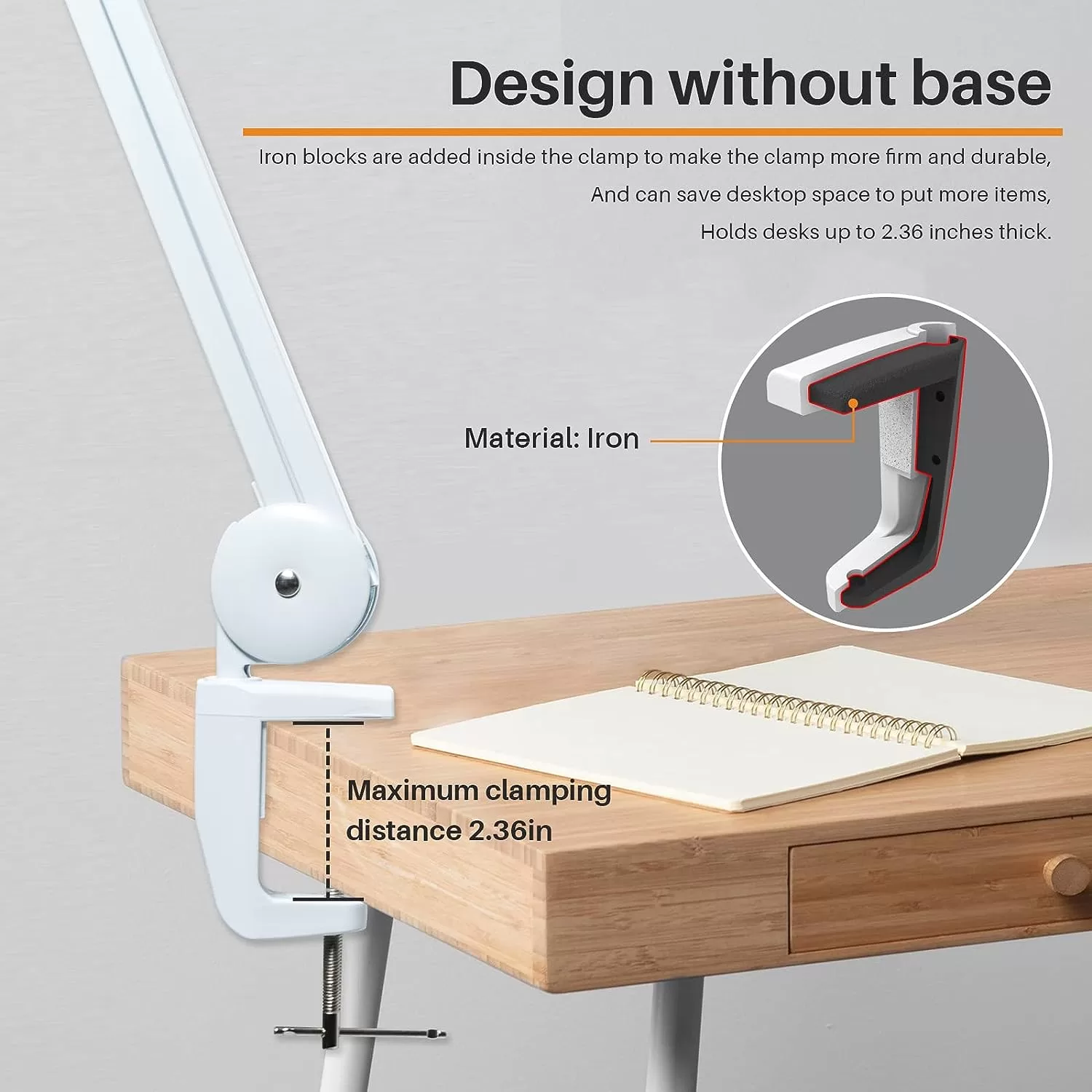 Bemelux Task Lamp with Clamp, Bright 117PCS LEDs, 23 Inch Lamp Head Work Lamp(White)
