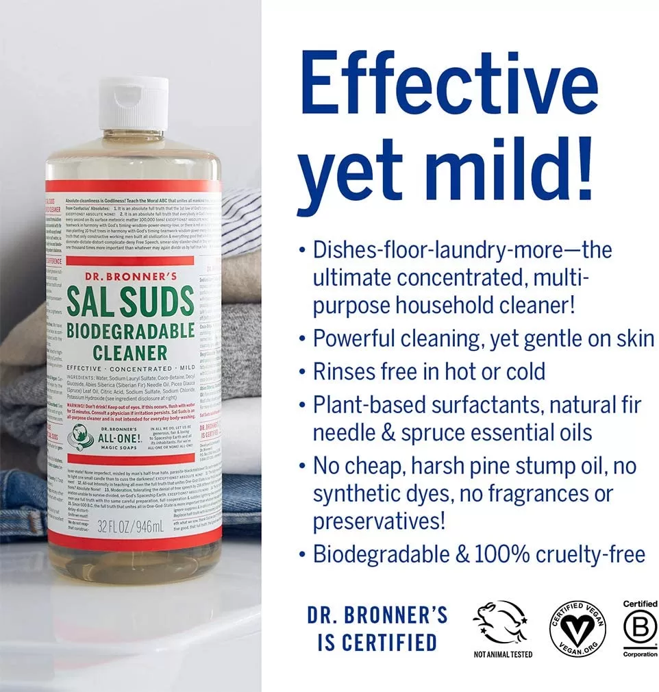 Dr. Bronner's - Sal Suds Biodegradable Cleaner (32 Ounce, 2-Pack)
