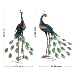 Chisheen Garden Decor Outdoor Statues, Metal Peacock Decor for Outside, Garden Art Sculptures Standing for Patio Yard Lawn Home Decorations, Set of 2