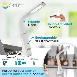 OttLite Recharge LED Desk Lamp with ClearSun LED Technology for Home, Reading, Office & College Dorms - White