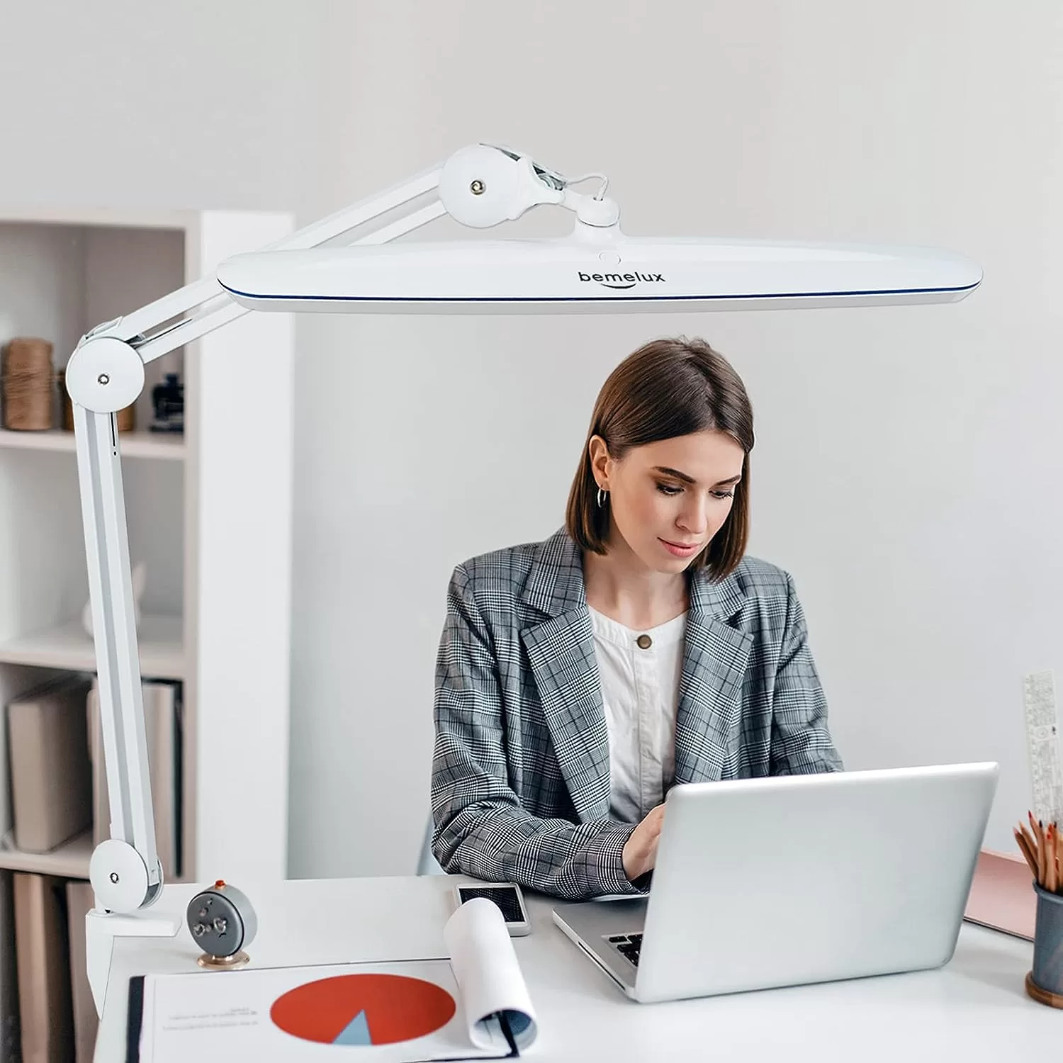 Bemelux Task Lamp with Clamp, Bright 117PCS LEDs, 23 Inch Lamp Head Work Lamp(White)