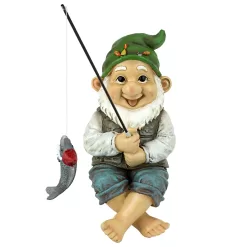 Design Toscano QM2806500 Ziggy, The Fishing Gnome Indoor/Outdoor Garden Sitter Statue, Full Color Finish