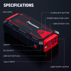 Povasee Jump Starter 3000A Peak Jump Starter Battery Pack, 12V Jump Box for Car Battery up to 10L Gas or 8L