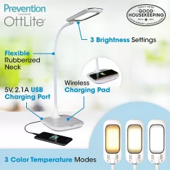 OttLite LED Desk Lamp with Wireless Charging, Prevention Series - White