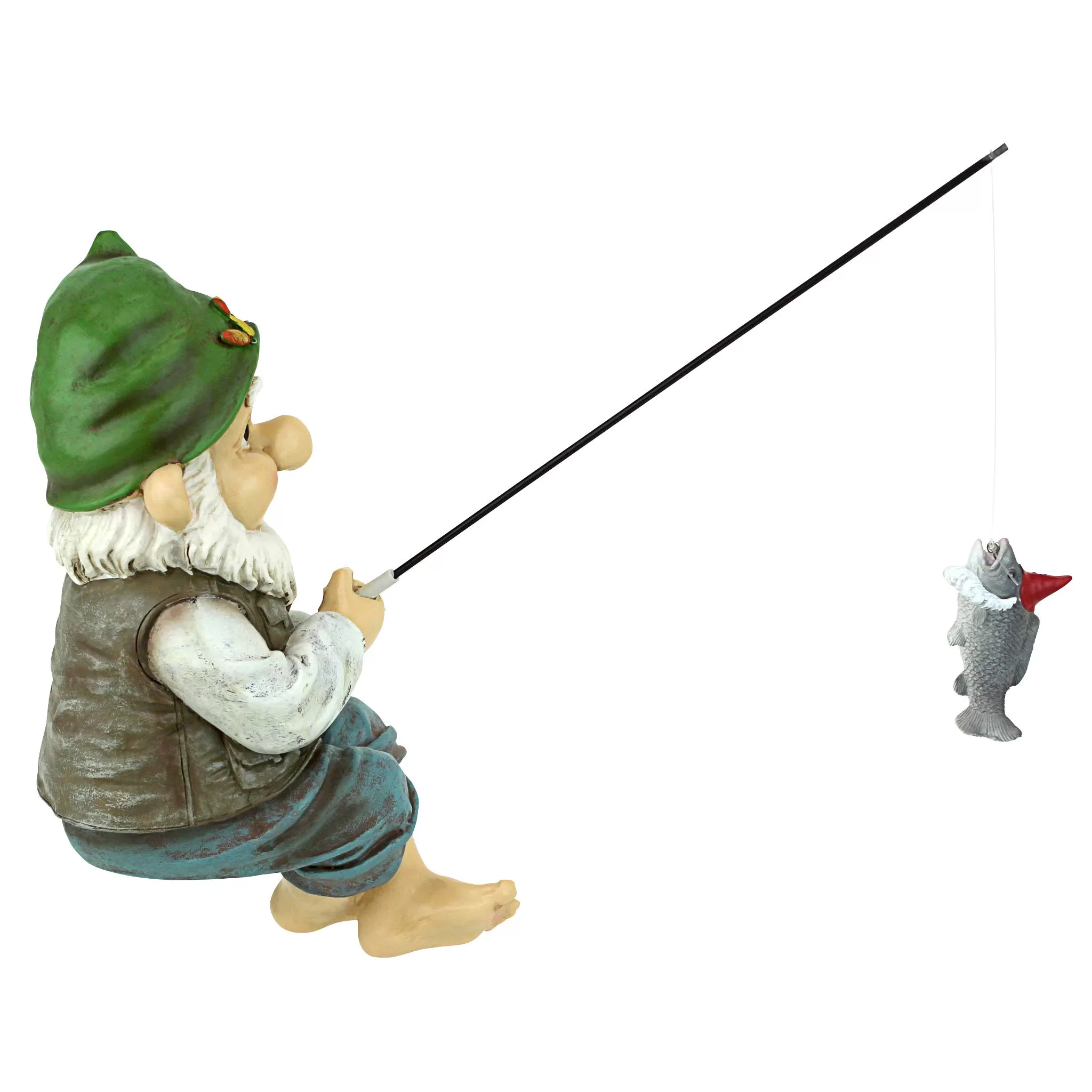 Design Toscano QM2806500 Ziggy, The Fishing Gnome Indoor/Outdoor Garden Sitter Statue, Full Color Finish