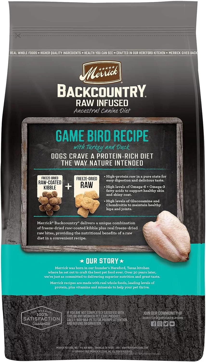 Merrick Backcountry Freeze Dried Raw Infused Grain Free Game Bird Recipe Dry Dog Food, 20 lbs.