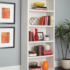 ClosetMaid Bookshelf with 5 Shelf Tiers, Adjustable Shelves, Tall Bookcase Sturdy Wood with Closed Back Panel, White Finish