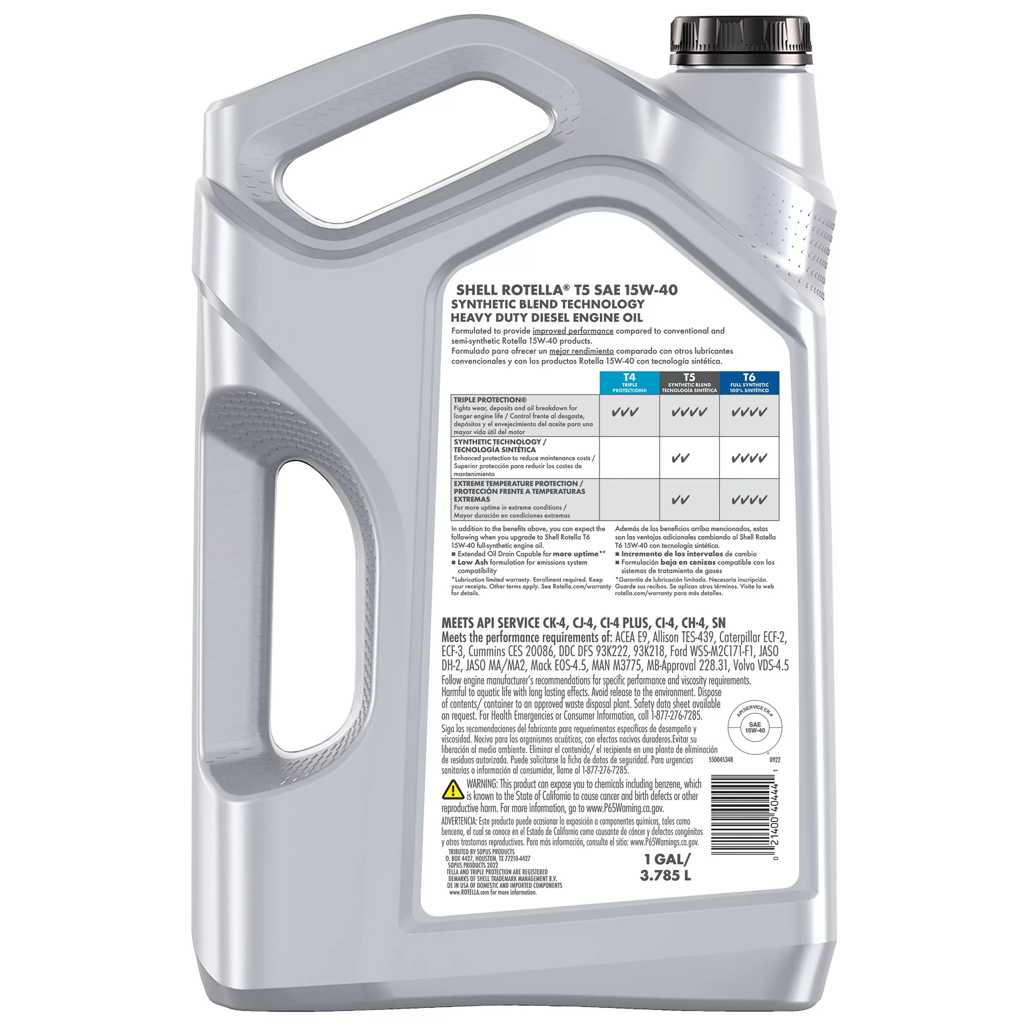 Shell Rotella T5 Synthetic Blend 15W-40 Diesel Engine Oil (1 Gallon, Case of 3) - Image 8
