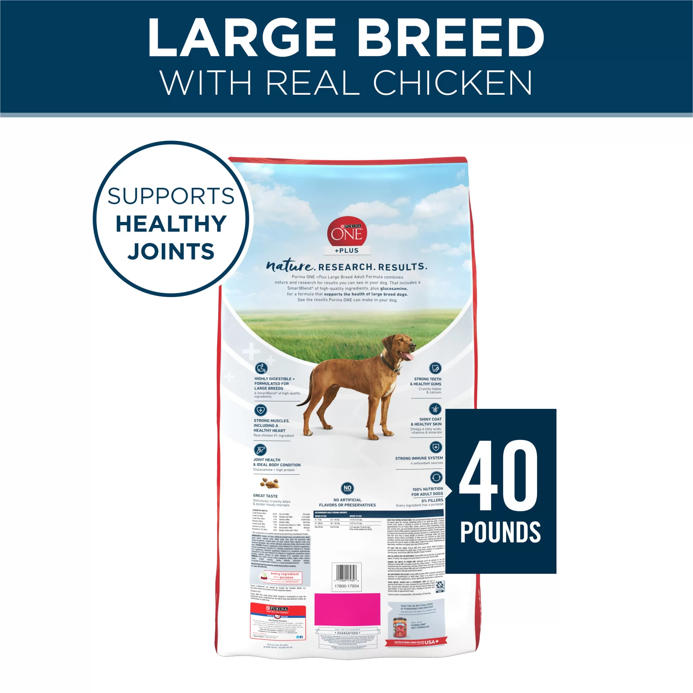 Purina ONE Plus Large Breed Adult Dog Food Dry Formula - 40 lb. Bag