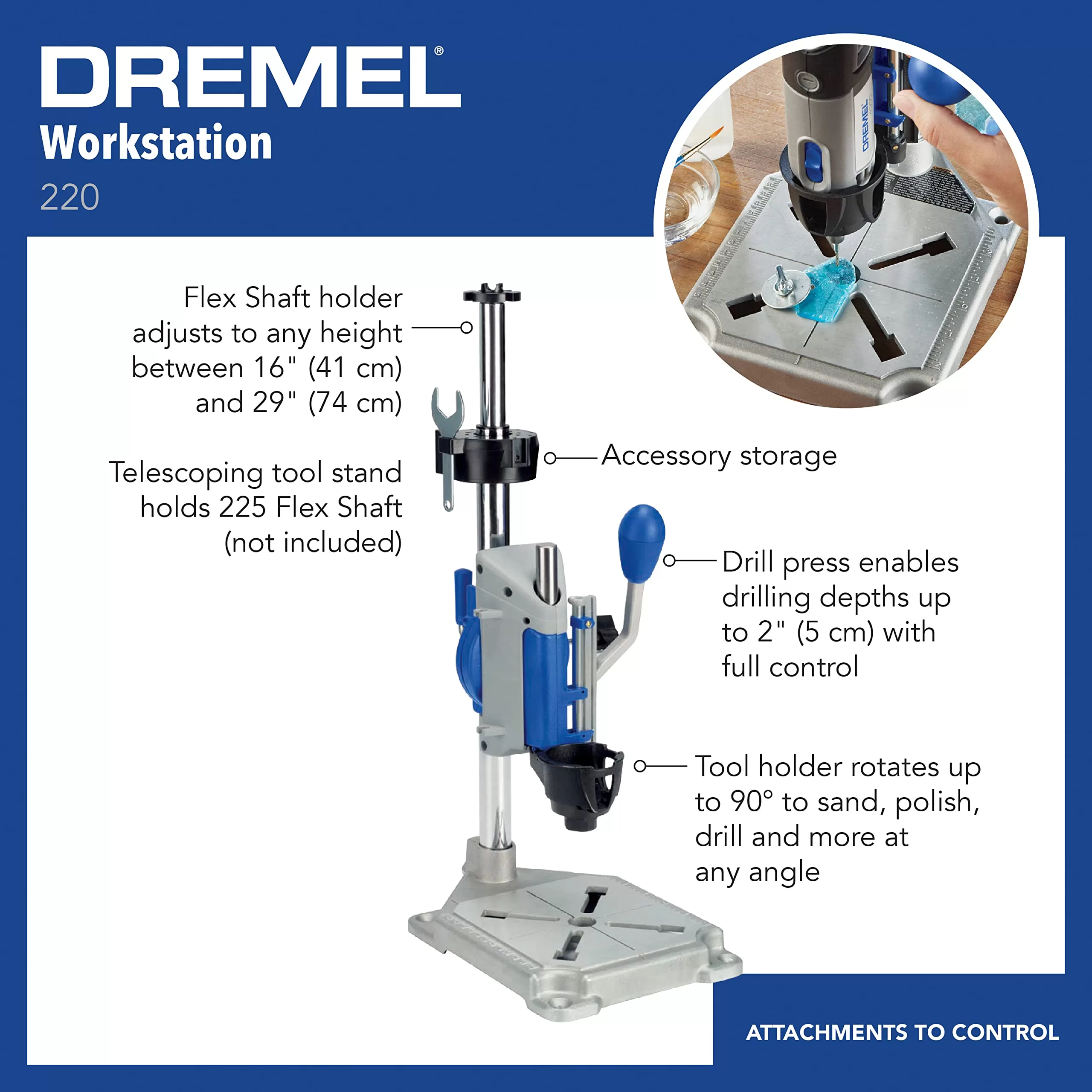 Dremel Drill Press Rotary Tool Workstation Stand with Wrench - Image 12