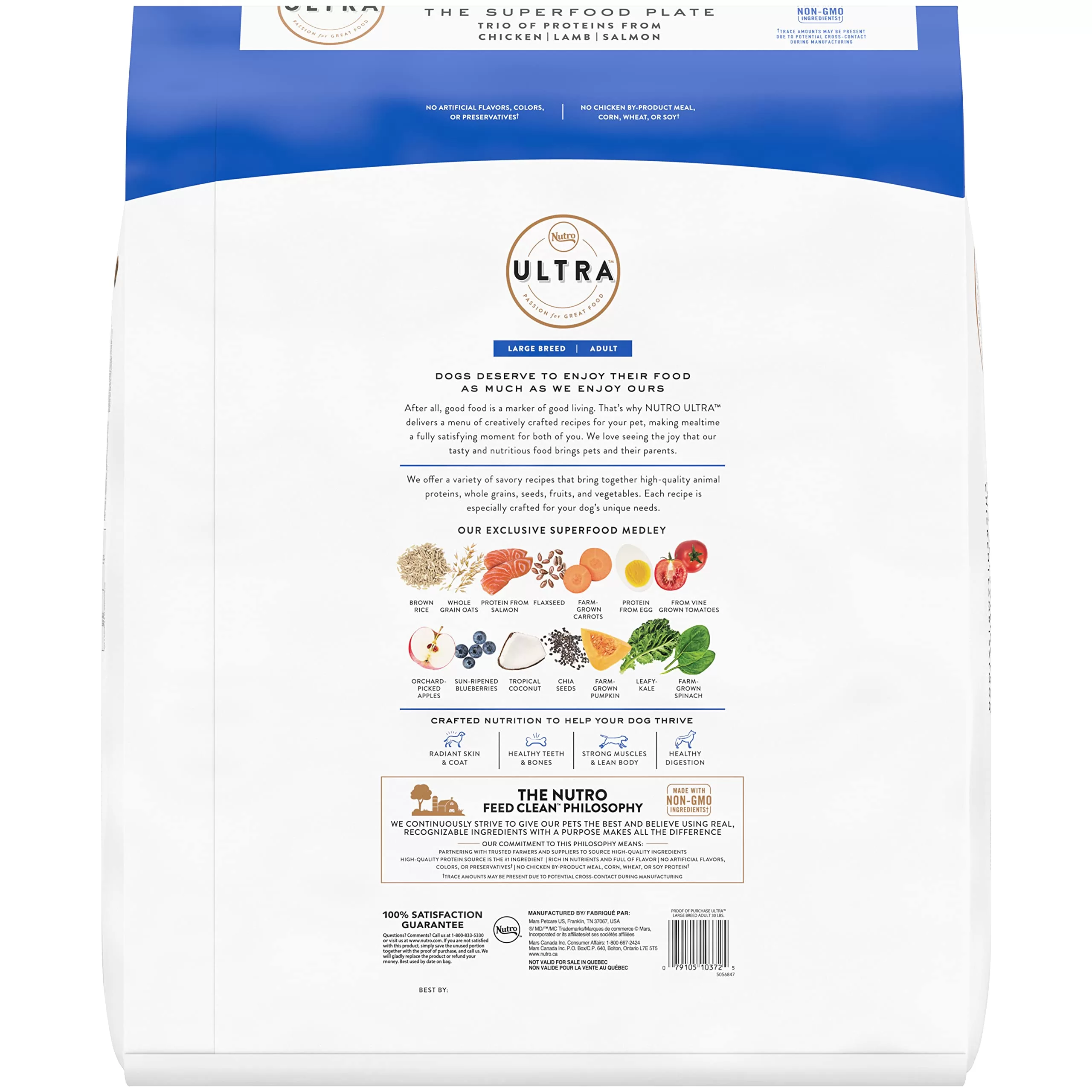 NUTRO ULTRA Adult Large Breed High Protein Natural Dry Dog Food with a Trio of Proteins from Chicken Lamb and Salmon, 30 lb. Bag