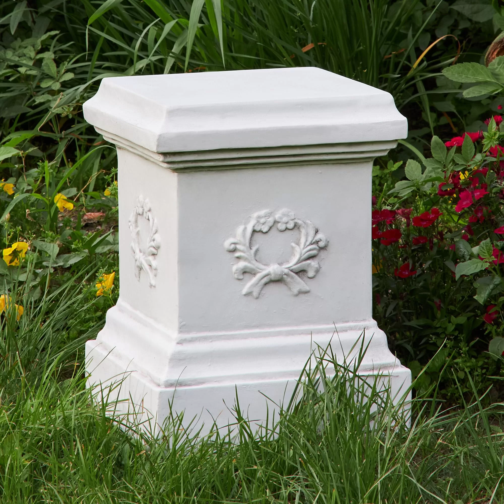 TOETOL Garden Outdoor Statues Classic Plinth Sculptures Decor Base Riser 16.7" Magnesium Oxide Stone Grey Yard Patio Deck Home Hallway Sculpture