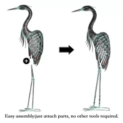 Kircust Garden Crane Statues, Standing Metal Patina Heron Decoy Outdoor Statue, 42-46 Inch Bird Yard Art for Patio Lawn Pond, Set of 2