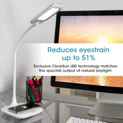 OttLite LED Desk Lamp with Wireless Charging, Prevention Series - White
