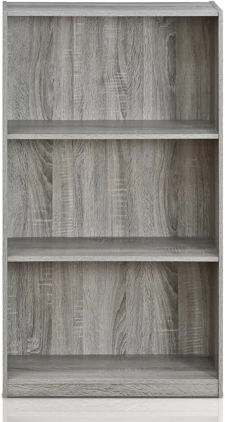 Furinno Basic 3-Tier Bookcase Storage Shelves, French Oak Grey
