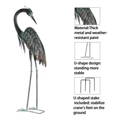 Kircust Garden Crane Statues, Standing Metal Patina Heron Decoy Outdoor Statue, 42-46 Inch Bird Yard Art for Patio Lawn Pond, Set of 2
