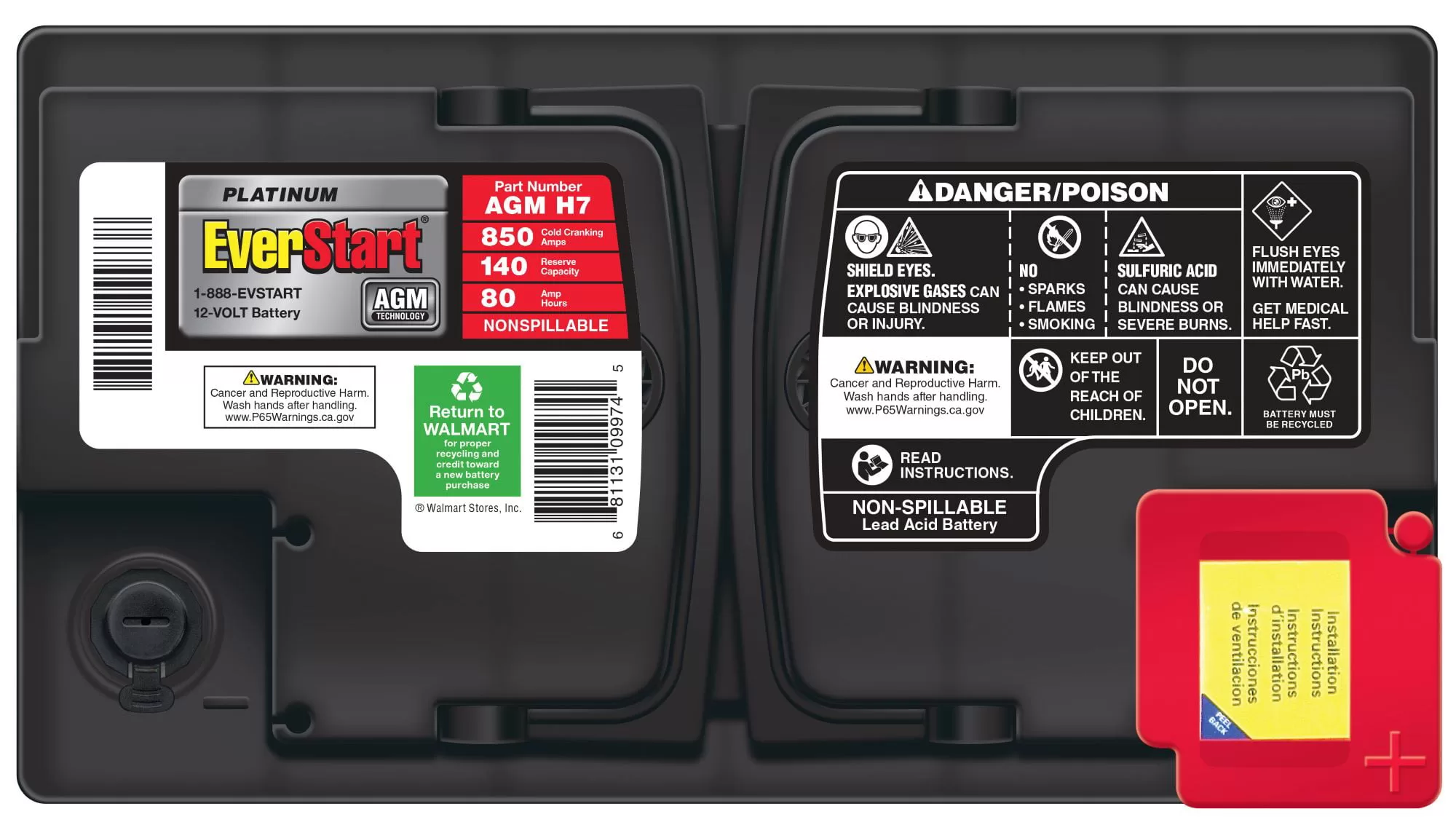 EverStart Platinum BOXED AGM Battery, Group Size H7 12V, 850 CCA