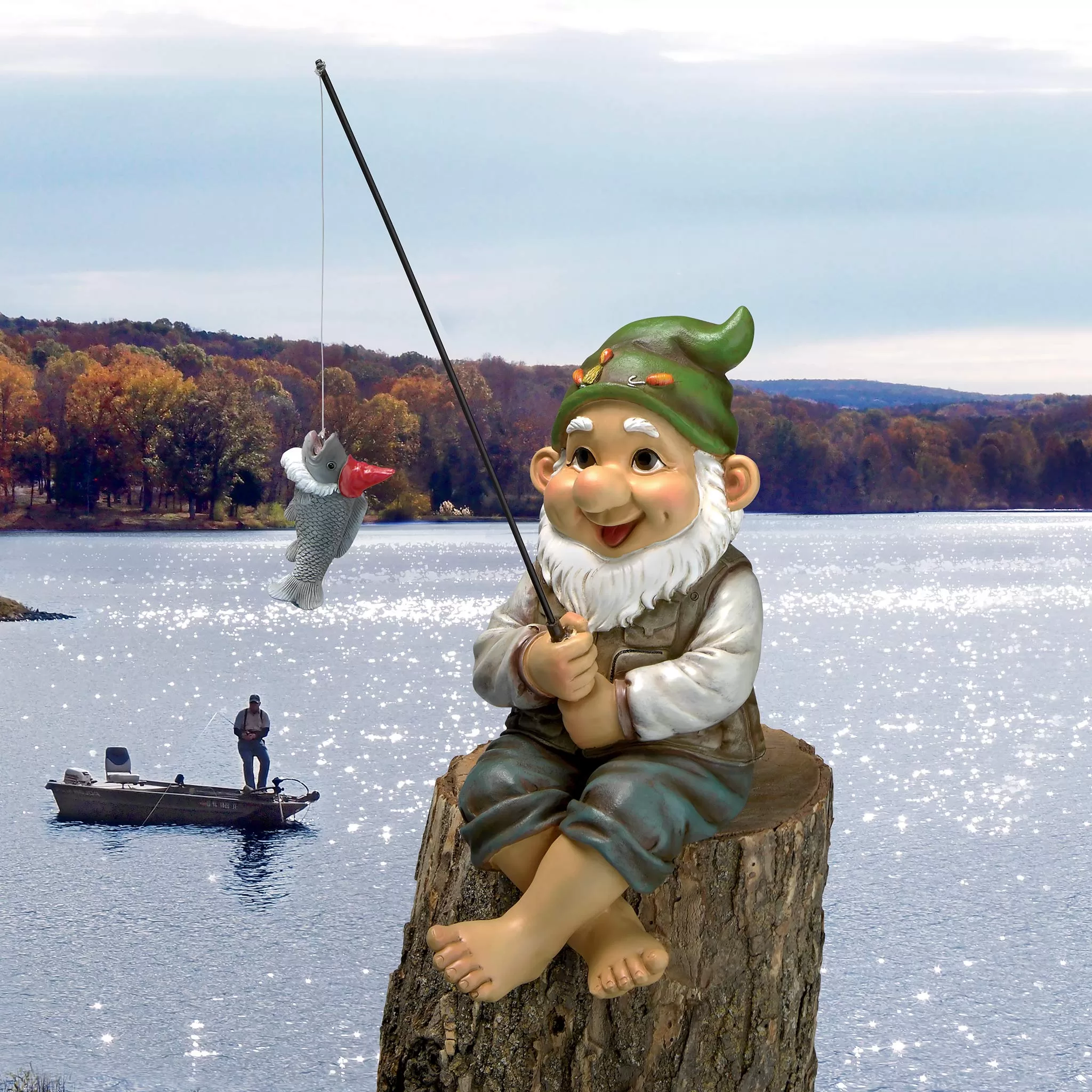 Design Toscano QM2806500 Ziggy, The Fishing Gnome Indoor/Outdoor Garden Sitter Statue, Full Color Finish