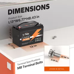 LiTime 12V 100Ah Lithium LiFePO4 Battery for RV, Backup Power, Solar